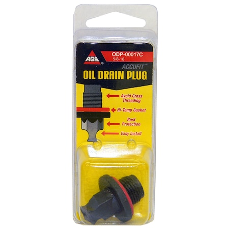 Ags Accufit Oil Drain Plug 5/8-18, 1 per Card, ODP-00017C ODP-00017C